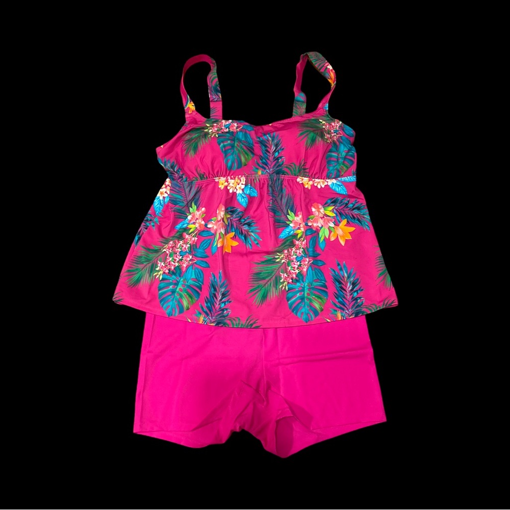 New Belle by Kim Gravel Tropical Pink Tankini. Size 14‎